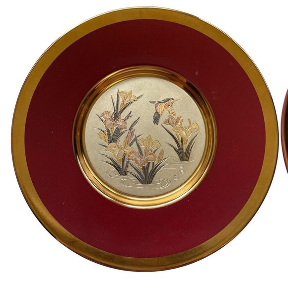 4 Vtg Art of Chokin Iris Hummingbird Plates w 24K Gold Trim 6” Japan - Picture 2 of 12